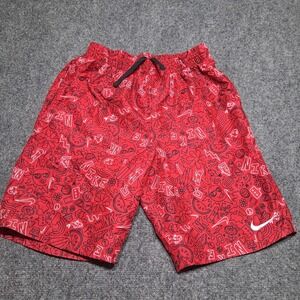 Nike‎ Swim Trunks Red Black Swoosh Size Youth Medium